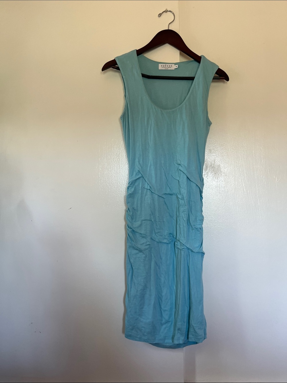 Velvet Aqua Scoop Neck Midi Dress